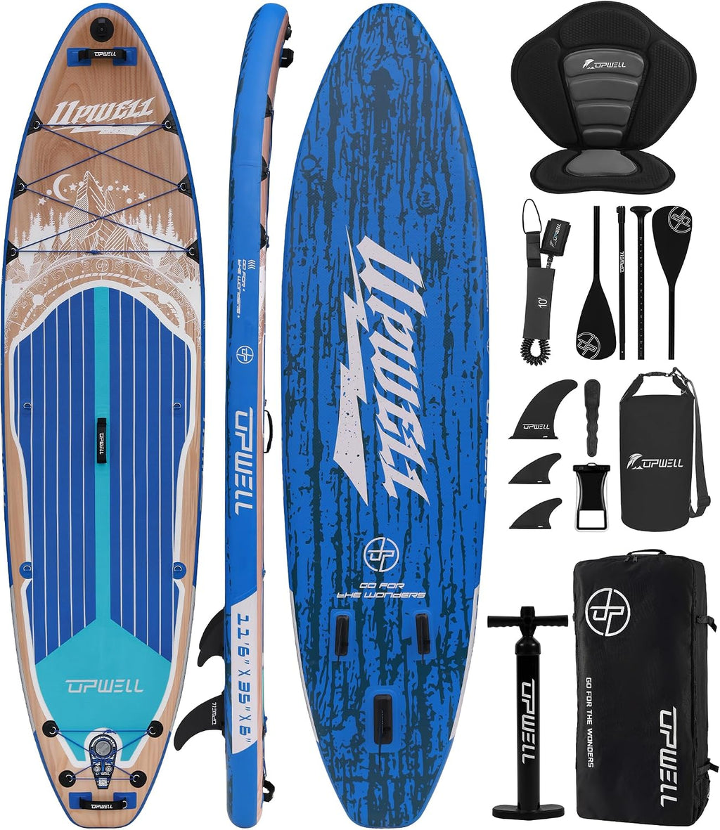 UPWELL 10'6'/11'/11'6' Inflatable Paddle Board, Stand Up Paddlboard for Youth & Adults, Stable Design, Premium SUP Accessories, Backpack, Leash, Hand Pump, Fins