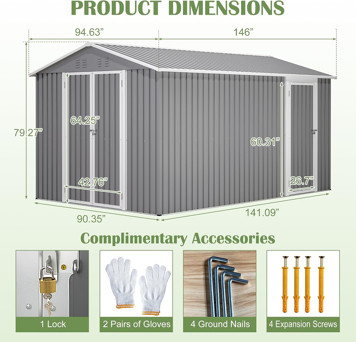 YOPTO 8x12 FT Metal Outdoor Storage Shed,Garden Shed W/ 2 Reversible Lockable Doors & Updated Frame Structure,Outdoor Backyard Tool House W/ 4 Air Vents & Sloped Roof,for Patio,Lawn,Grey