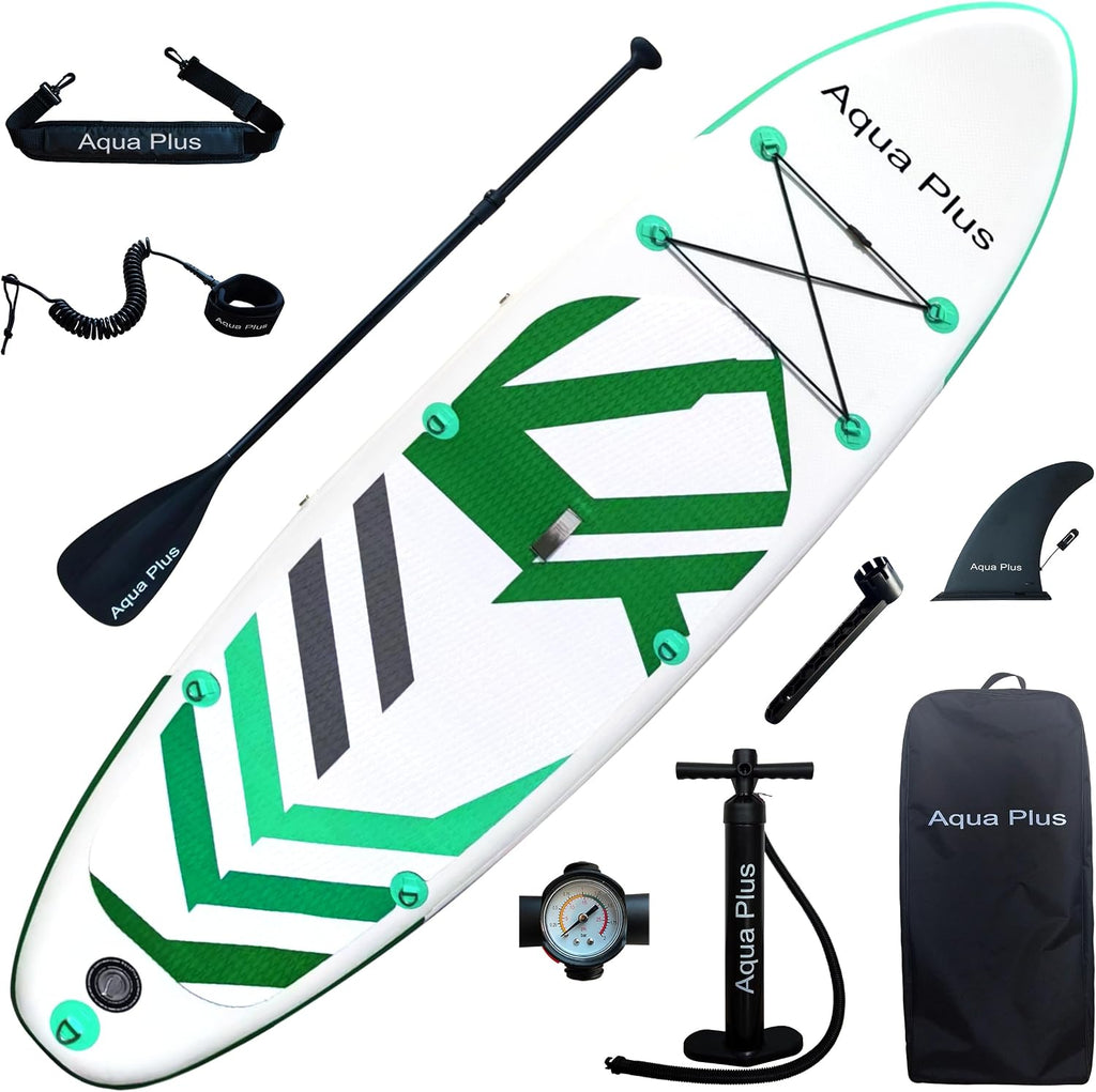 Aqua Plus 6inches Thick Inflatable SUP for All Skill Levels Stand Up Paddle Board,Paddle,Pump,ISUP Travel Backpack, Leash,Shoulder Strap,Youth,Adult Inflatable Paddle Board