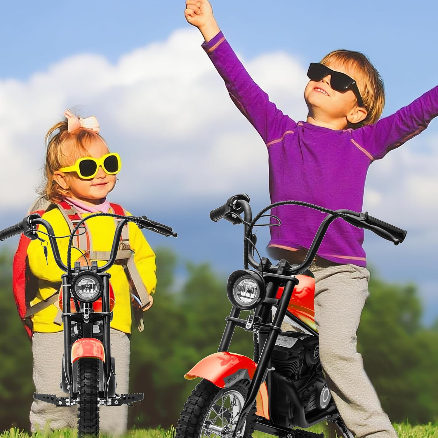 GarveeLife Electric Dirt Bike, 15 Mph & 150lb Max, 24V Ride On Toy for Big Kids w/Led Lights & Power Display, 300W Chain-Driven Motor, Two Speed, Handbrake, Leather Seat, 12' Air-Filled Tires, Red