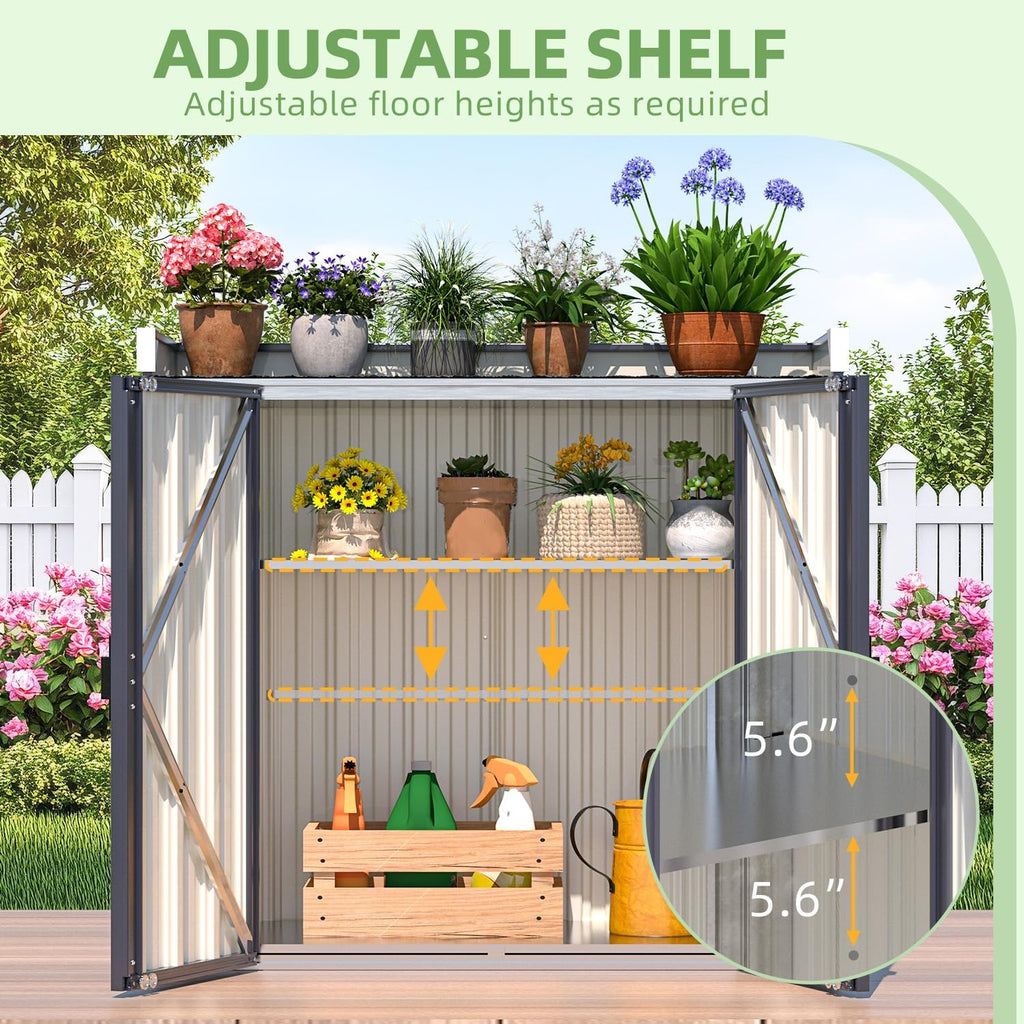 AECOJOY Outdoor Storage Cabinet Waterproof, Potting Workbench Table with Adjustable Shelves, Outside Metal Sheds & Outdoor Storage Garden Cabinet for Gardening Tools and Plants, Dark Grey