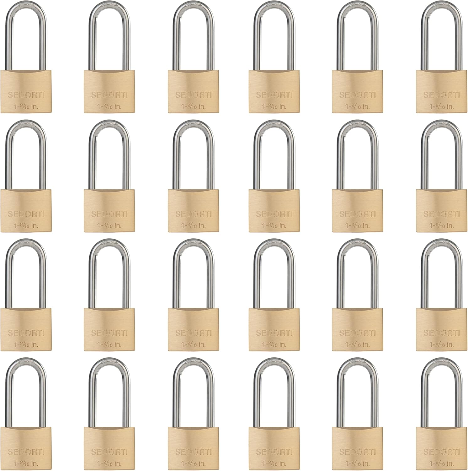 SEDORTI Weatherproof Padlock with Stainless Steel 304 Long Shackle and Solid Brass Body, 1-9/16 in. Wide, 24 Padlocks Keyed Alike, Marine Grade Rustproof Lock for Outdoors Use YNBSP2440