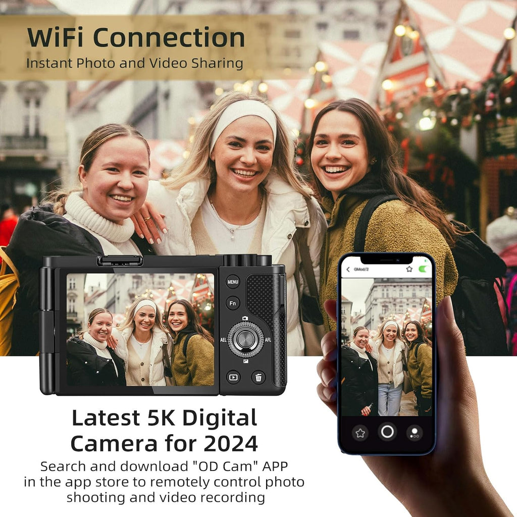 ORDRO G730 5K Digital Camera 12x Optical Zoom, 3.2' Vari-Angle Touchscreen, Auto/Manual Focus for Vlogging and Photography