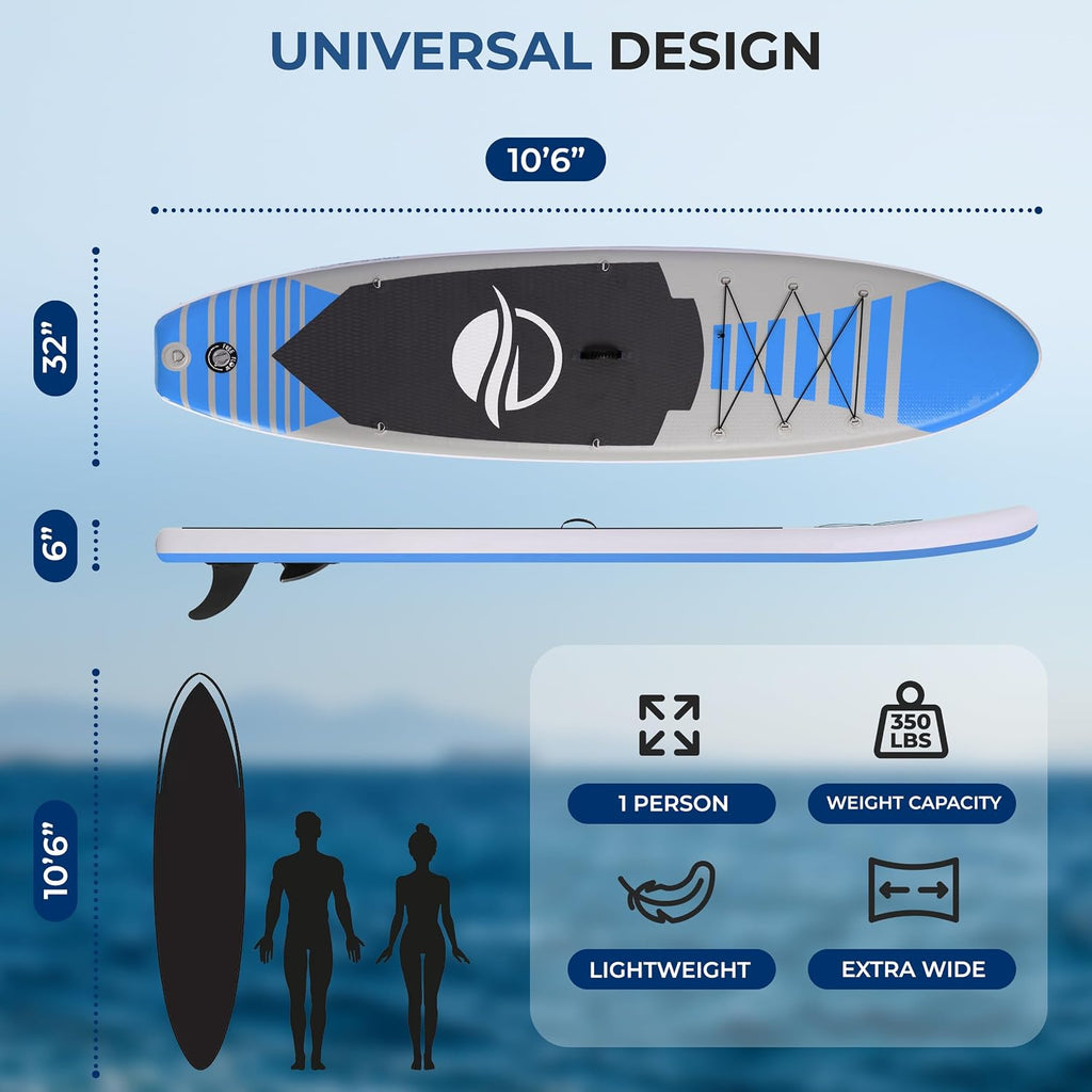 SereneLife Inflatable Stand Up Paddle Board - Wide Stable Design, Non-Slip Deck for Adults & Youth with Premium Paddle Board Accessories: Carry Bag, Dual Action Pump, Paddle, Ankle Leash
