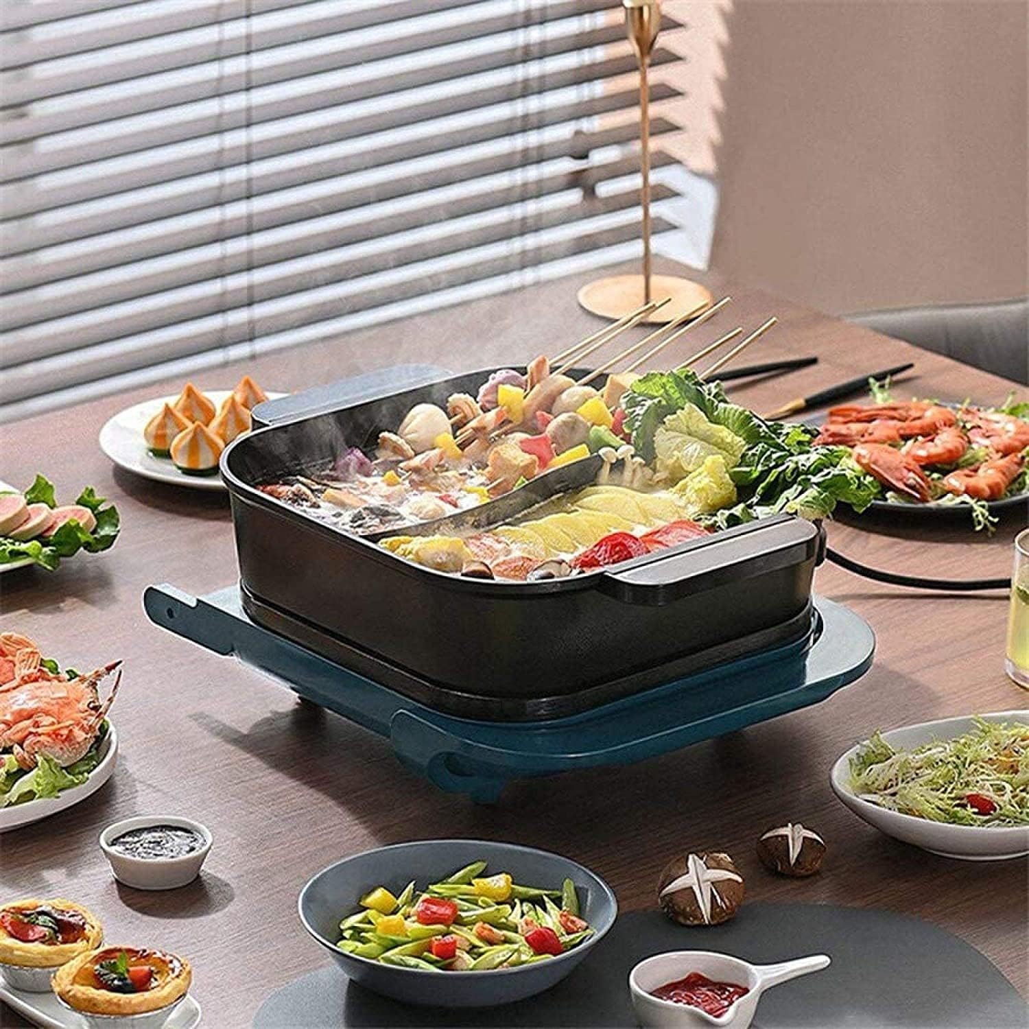 Electric BBQ Grill Indoor Electric Hot Pot Household Hot Pot Barbecue Integrated Pot Detachable Separate Hot Pot Roasting Pan Indoor Smokeless Healthy