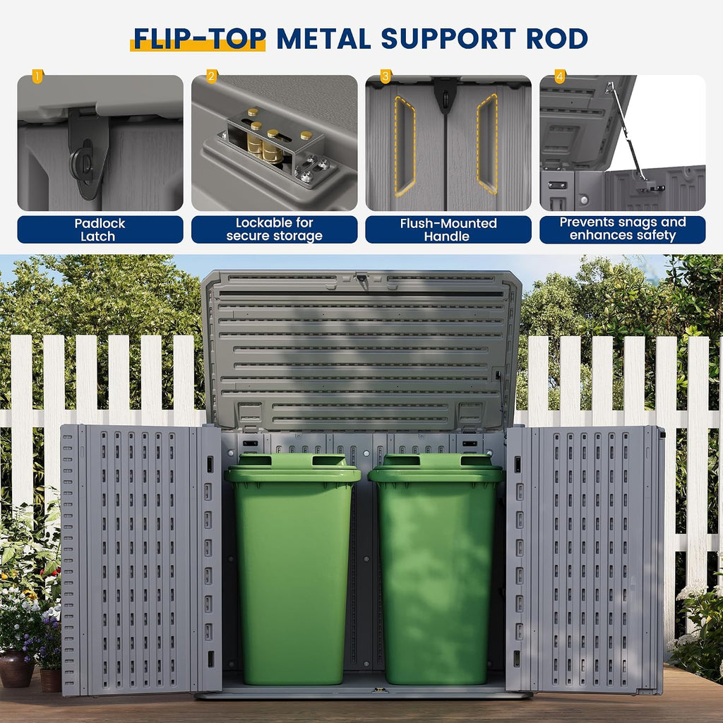 UDPATl0 34 Cu.Ft Horizontal Outdoor Storage Shed, Resin Outdoor Cabinet Waterproof & Lockable for Generator, Garbage Can Garden Tools