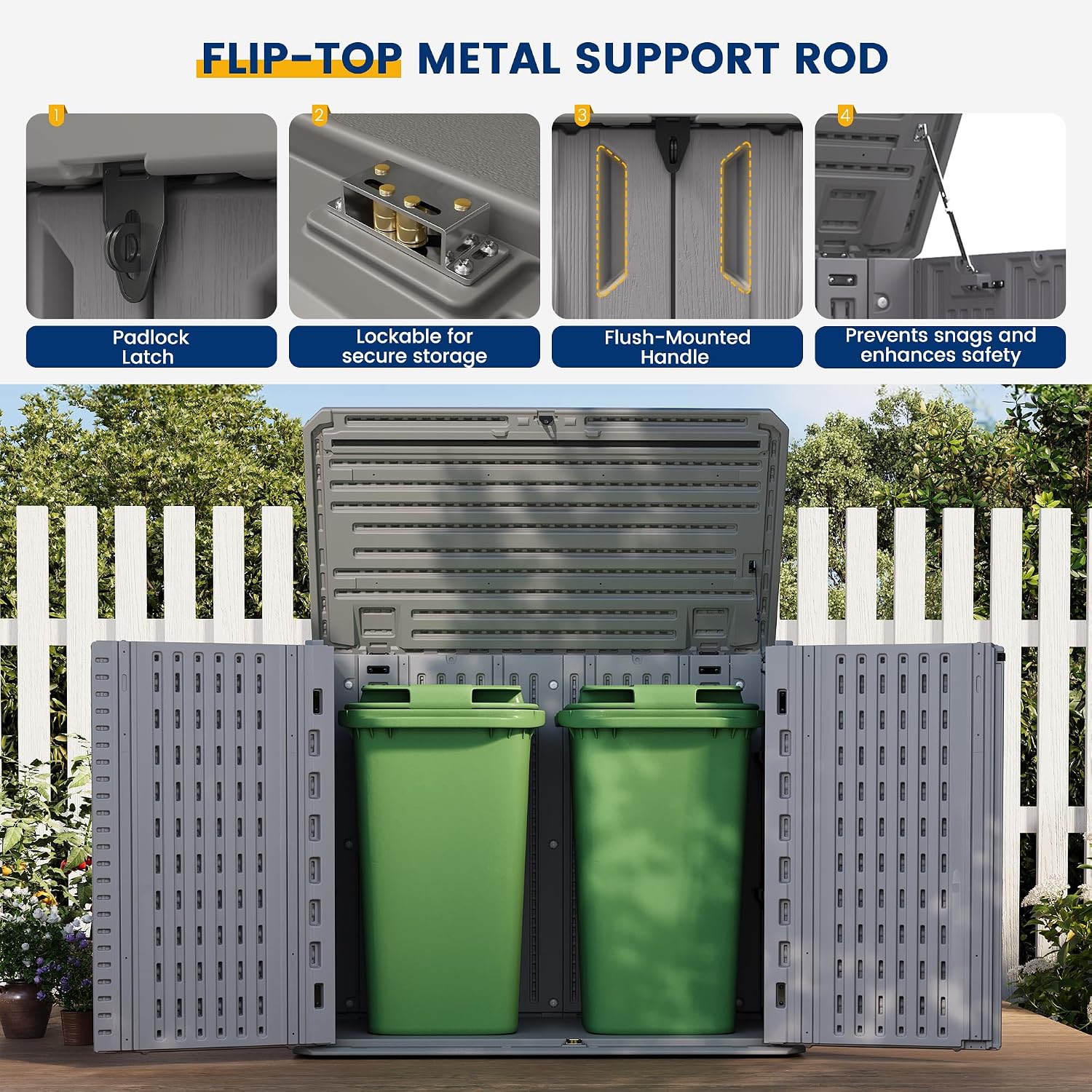 UDPATl0 34 Cu.Ft Horizontal Outdoor Storage Shed, Resin Outdoor Cabinet Waterproof & Lockable for Generator, Garbage Can Garden Tools
