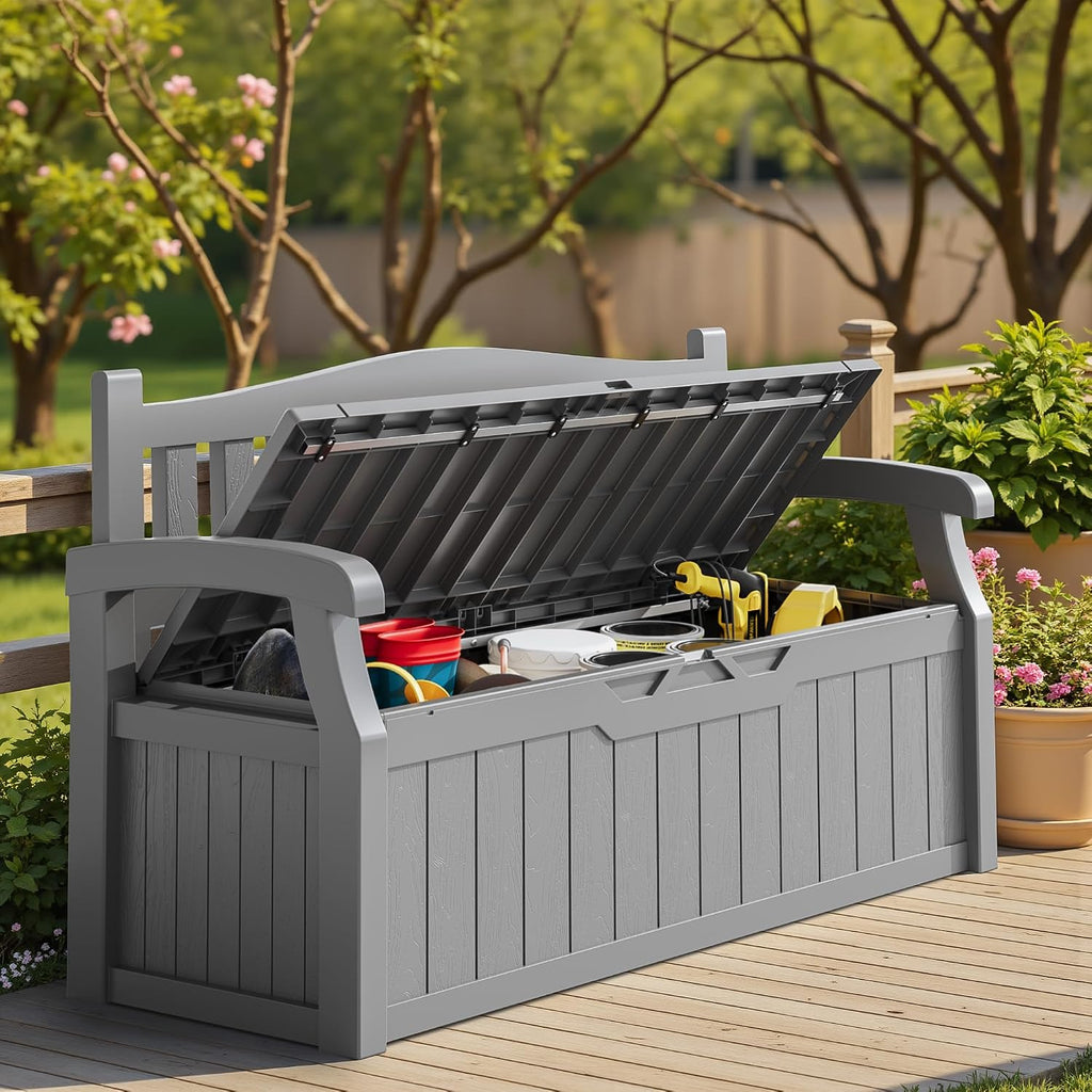 Homall 75 Gallon Outdoor Storage Benches Lockable Deck Box with Waterproof and UV Resistant, Waterproof Storage Box for Patio Furniture, Tools, Cushions (Grey)