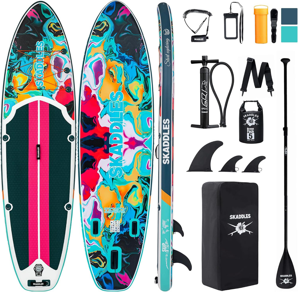 10'6'' Inflatable Stand Up Paddle Board (SUP) for Adults and Youth with Non-Slip Deck – Complete Accessories Kit, for Fishing, Yoga, Fitness & Family Fun