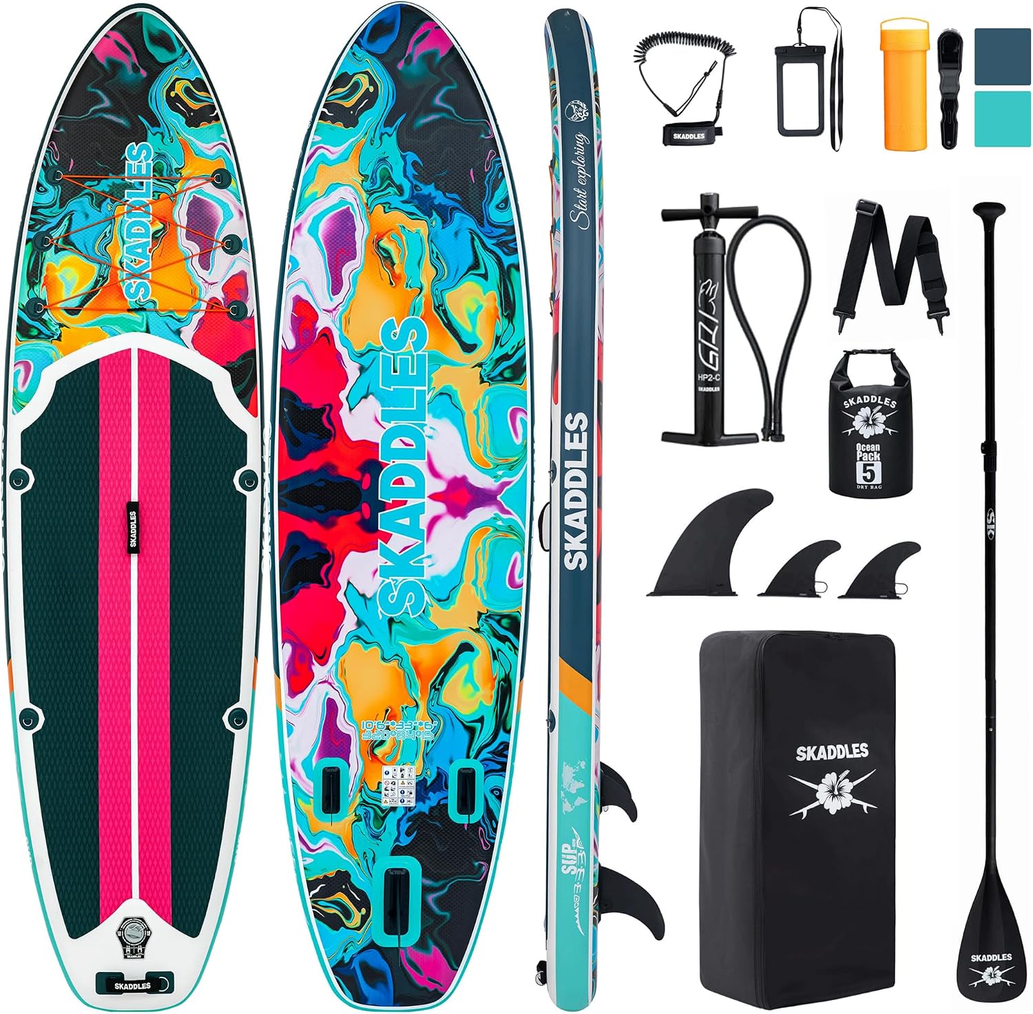 10'6'' Inflatable Stand Up Paddle Board (SUP) for Adults and Youth with Non-Slip Deck – Complete Accessories Kit, for Fishing, Yoga, Fitness & Family Fun