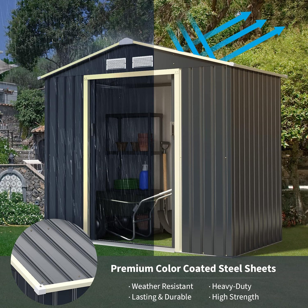 Goplus Storage Shed, Metal 7' X 4' Outdoor Building Organizer with 4 Vents & Double Sliding Door for Garden Backyard Farm (7'X4')