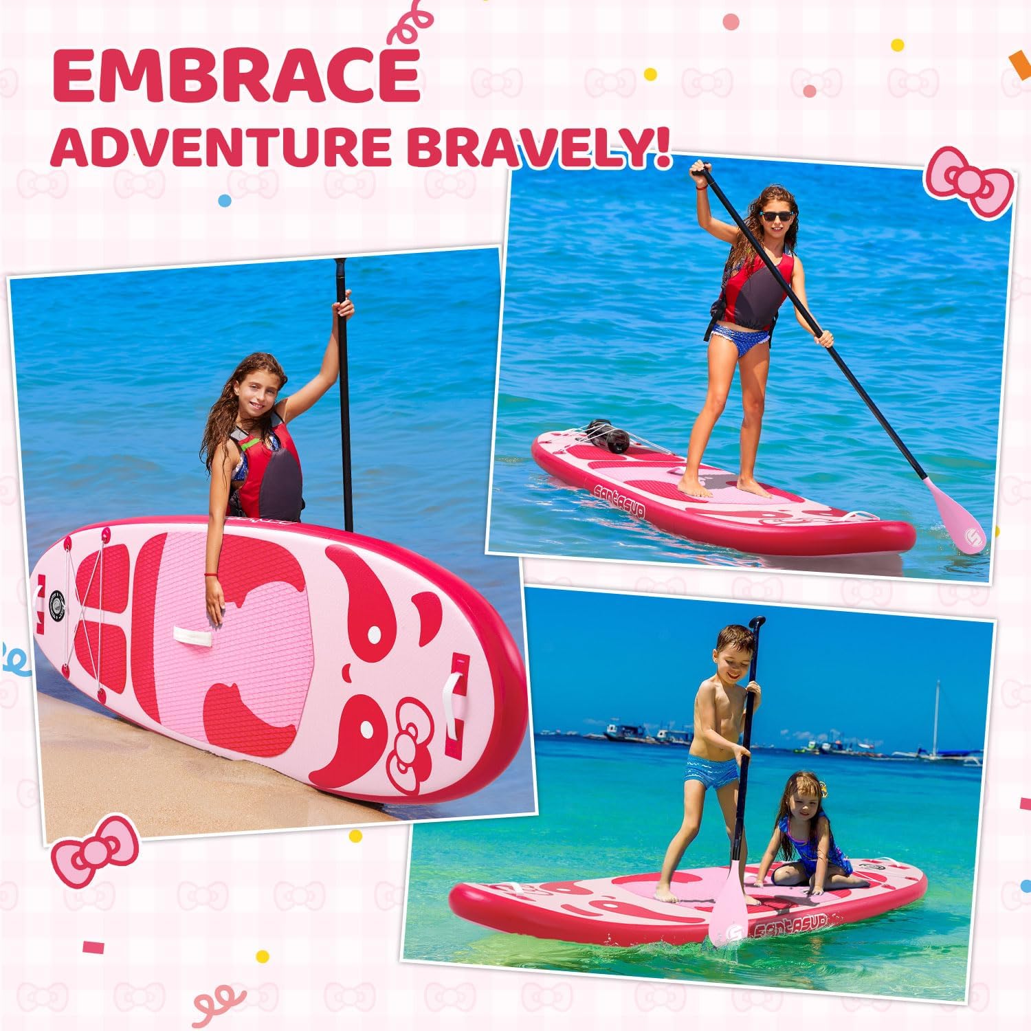 Kids Inflatable Paddle Board, 8ft Panda - Stand Up Paddle Board with Accessories, Durable & Stable Design, Wide Non-Slip Deck, Hand Pump for Youth & Kids