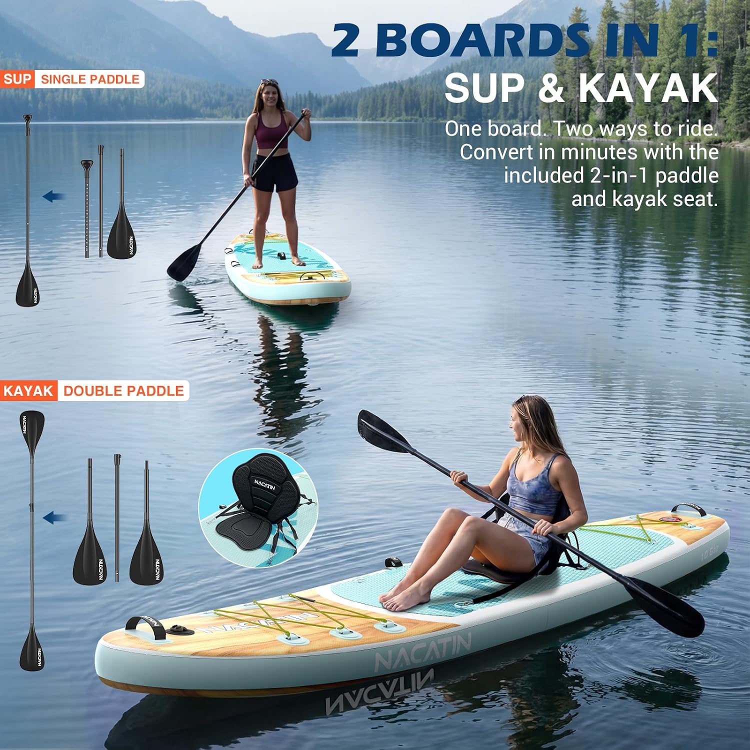 NACATIN Inflatable Stand Up Paddle Board,10'6'Upgrade Version Blow Up Paddle Boards for Adults with Premium SUP Accessories& Backpack,Adjustable Paddle,Camera Mount,Hand Pump, for Lake, River, Yoga