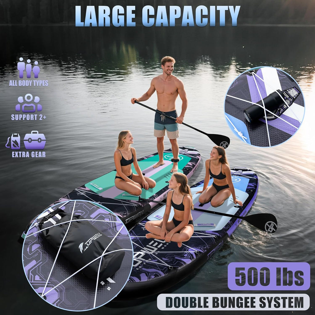UPWELL 11'6'×35' Extra Wide Inflatable Paddle Board, Stand Up Paddle Board for Youth & Adults, Stable Design, Premium SUP Accessories, 120L Backpack, 10L Dry Bag, Paddle, Leash, Hand Pump, US Fins