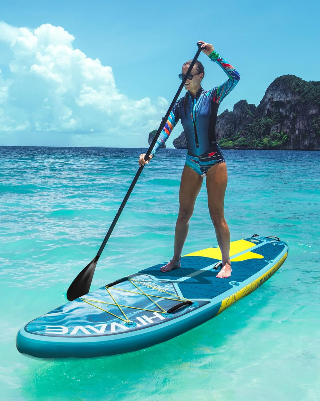 Hiwave Inflatable Stand Up Paddle Board 11'*34'*6' Sup Board, 420lbs Capacity Adult&Youth Paddle Board, Pet Friendly for Ocean&Lake, w/Double Action Hand Pump