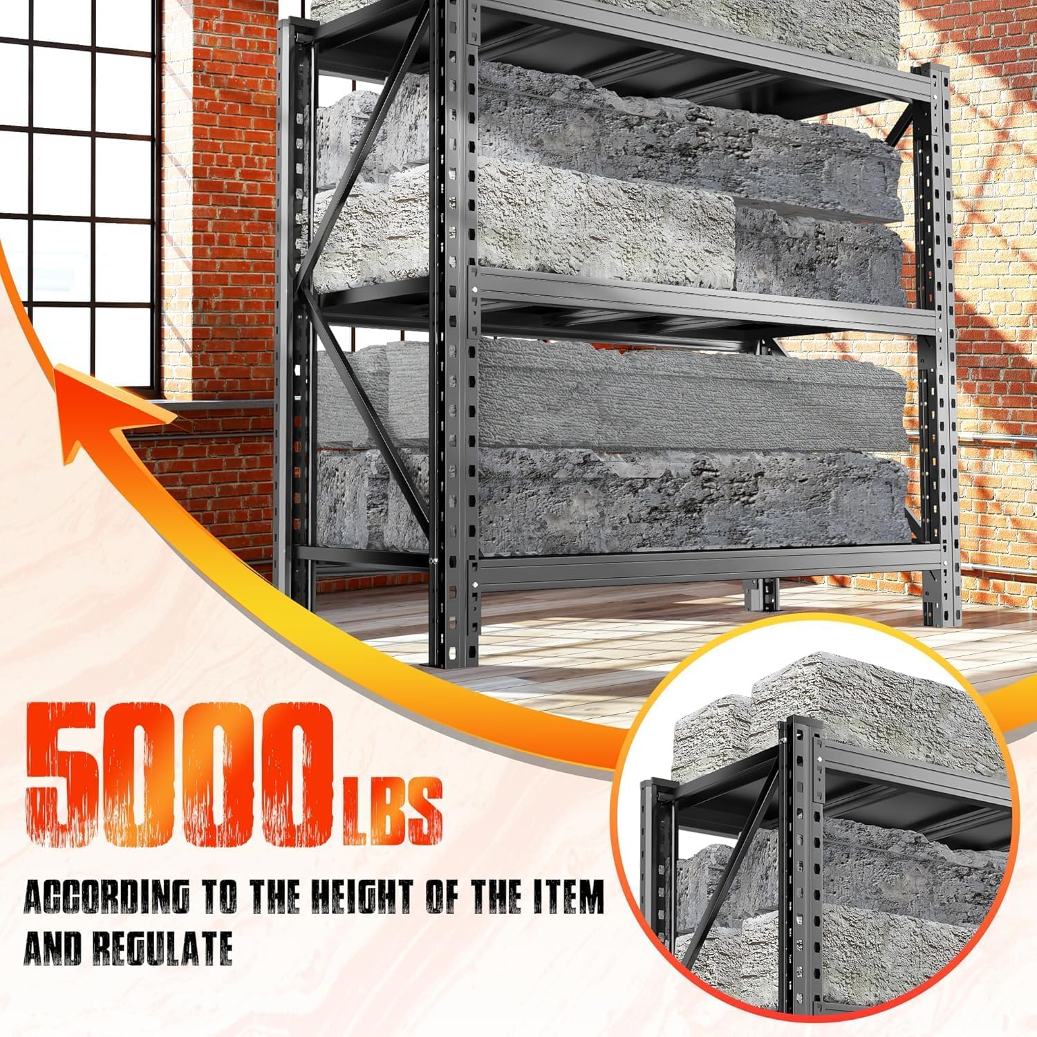 3-Tier Garage Shelving, 63''H*67''W*20''D Metal Storage Shelf,5000 lbs Heavy Duty Unit Shelves, Upgraded Reinforced Double-Layer Columns for Basement Kitchen Pantry Large Warehouse Rack