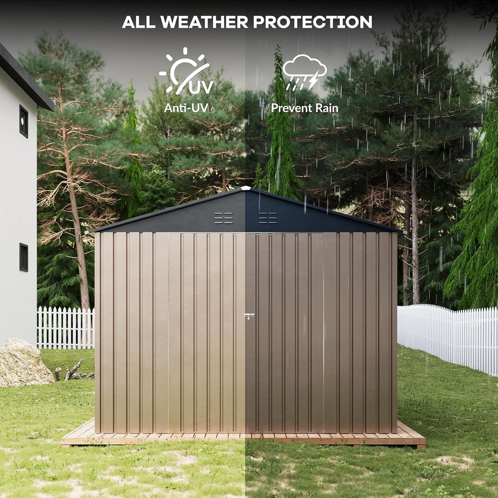 GarveeLife 8 x 12 ft Outdoor Storage Shed, Metal Garden Shed with Updated Frame Structure, Tool Sheds with Lockable Doors, Bike Storage Shed for Backyard Garden Patio Lawn