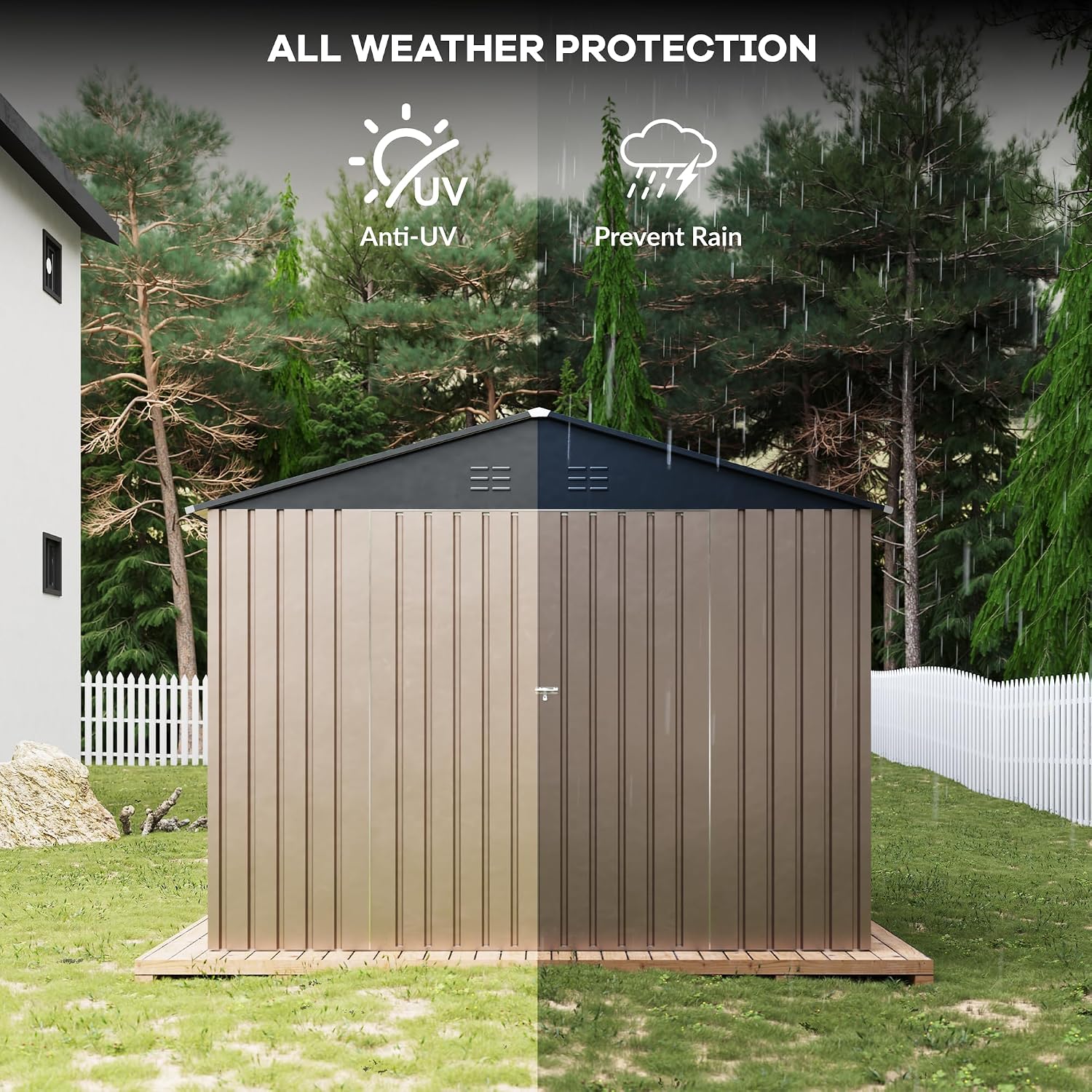 GarveeLife 8 x 12 ft Outdoor Storage Shed, Metal Garden Shed with Updated Frame Structure, Tool Sheds with Lockable Doors, Bike Storage Shed for Backyard Garden Patio Lawn