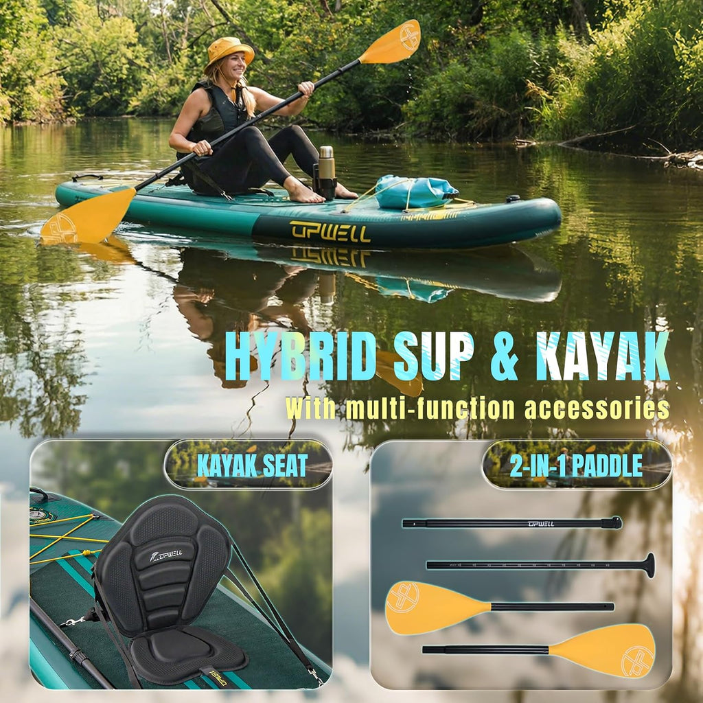 UPWELL 11'×34' Stand Up Paddle Board, SUP Board for Adults & Teens, Inflatable SUP Board with Premium Accessories, 120L Backpack, Paddle, Leash, Hand Pump, Fins
