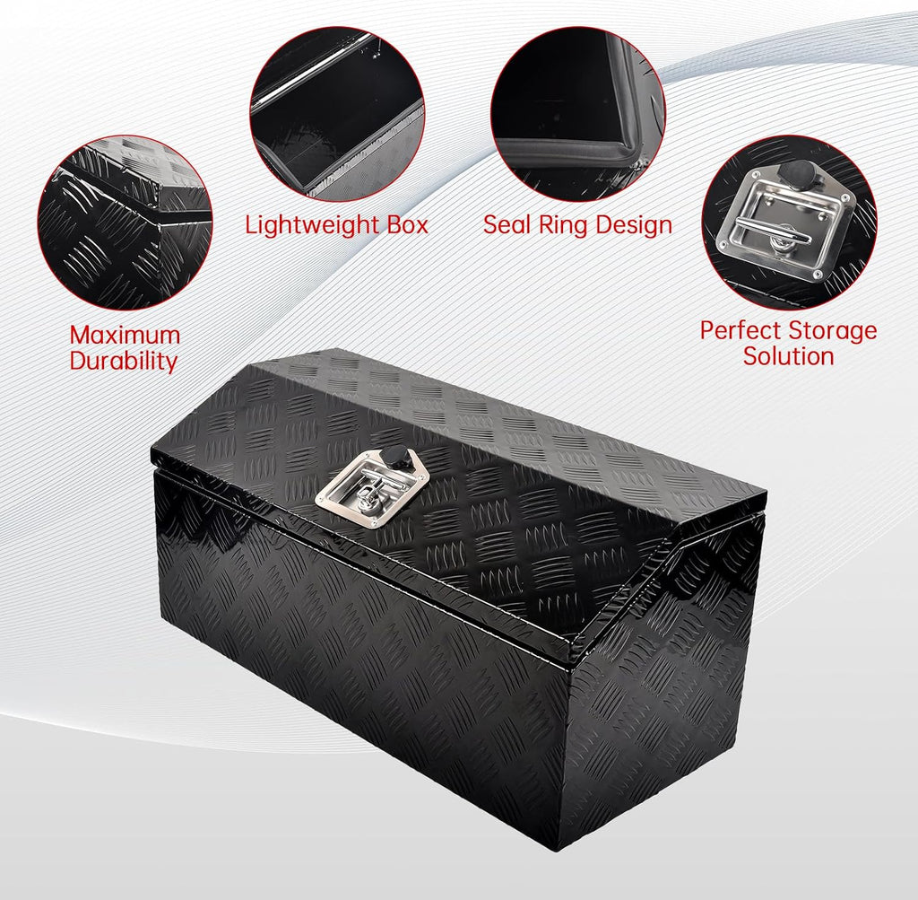 30'' Inch Aluminum Trailer Tongue Tool Box Truck Bed Toolbox Underbody Storage Organizer Waterproof Square Storage Organizer with Lock and Keys Black(‎30' L x 13.2' W x 13.5' H)