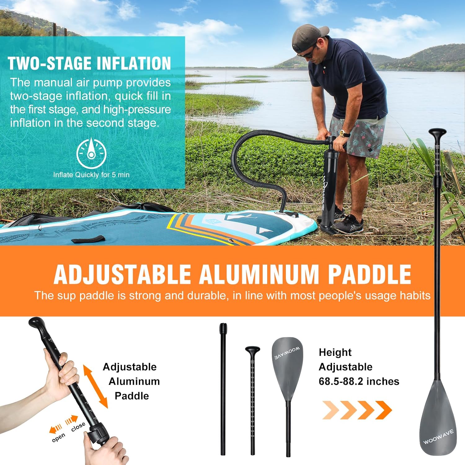 WOOWAVE Inflatable Stand Up Paddle Board 10'2'X32'X6' Wide Stance Non-Slip Deck, Premium SUP Accessories Including Hand Pump, Adjustable Paddle, Backpack, Surf Control Paddleboard for Youth and Adult
