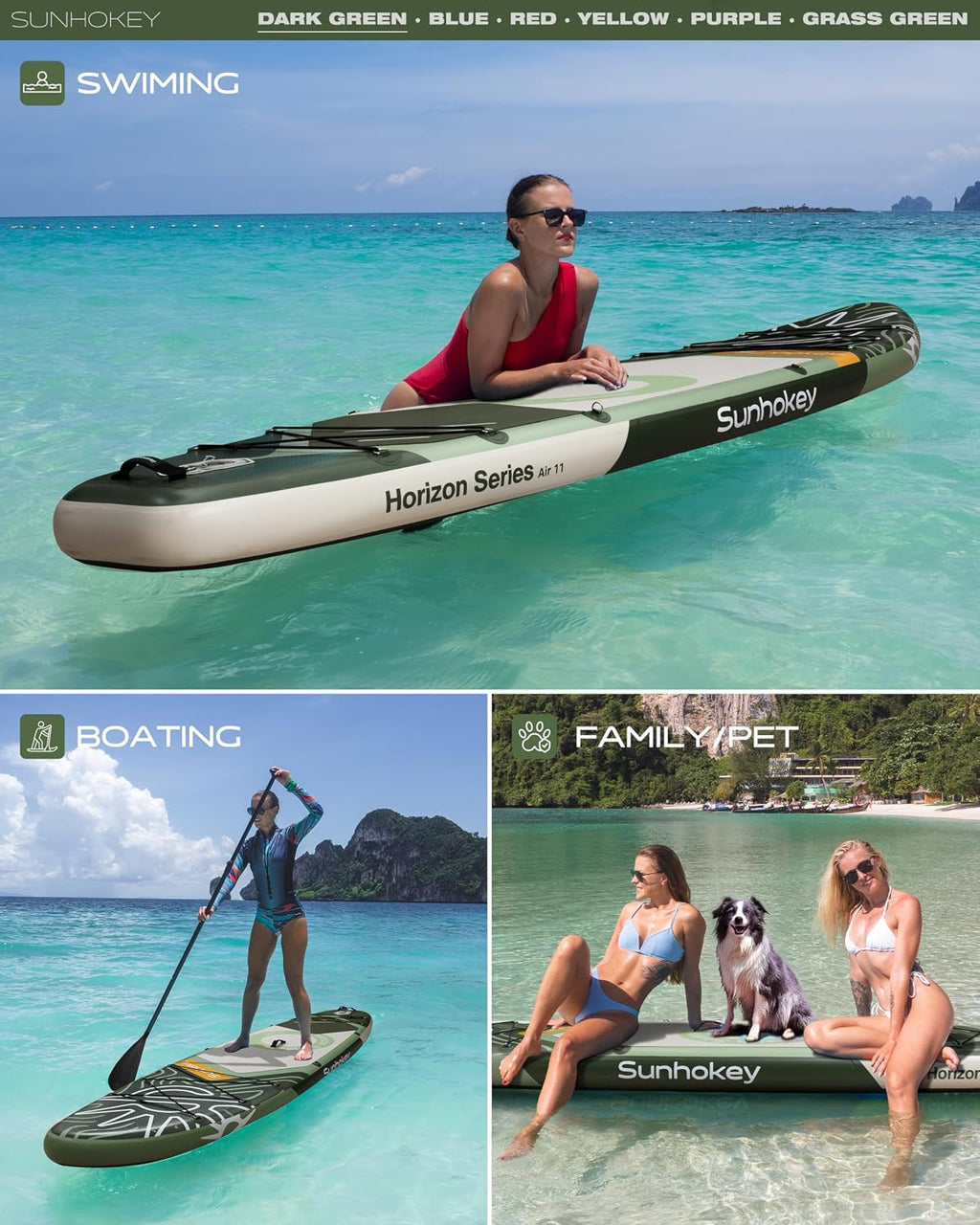 11'×34'' Extra Wide Inflatable Paddle Board with Seam Welded Technology, Stand Up Paddle Board, 420lb Capacity for Adults, Sup Board for All-Level with 2-Blade Paddle/Dual-Action Pump/Leash