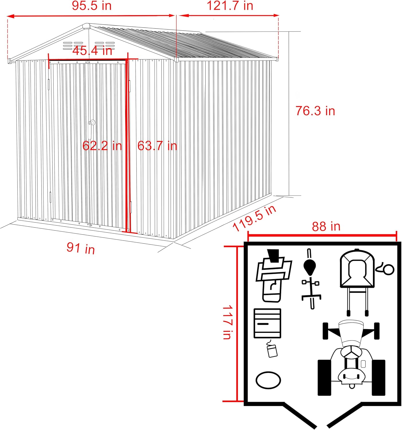 MUPATER 8 x 10 FT Outdoor Storage Shed, Galvanized Metal Garden Tool Shed, Patio Storage House with Double Slooping Roof, Lockable Door and Vents for Patio and Backyard, Grey
