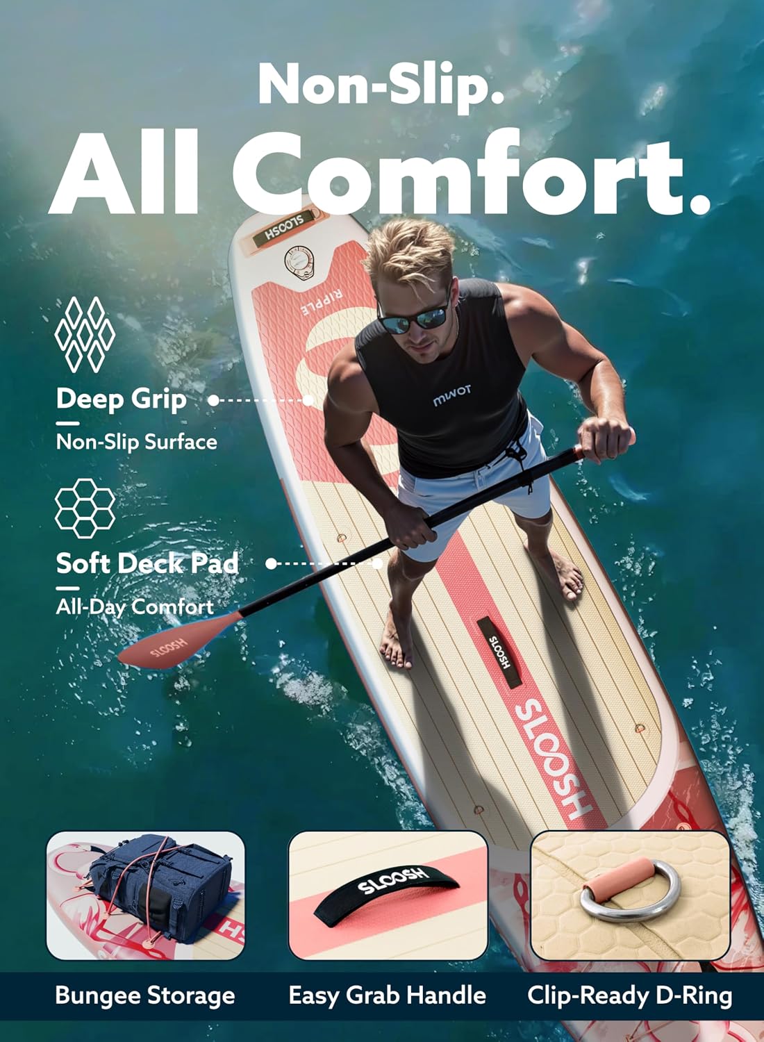 SLOOSH Inflatable Stand Up Paddle Board, 10'6' Paddle Boards with Premium Accessories, Non-Slip EVA Deck, Ultra-Light Carry Bag Pump, Ripple SUP for Youth & Adults of All Skill Levels