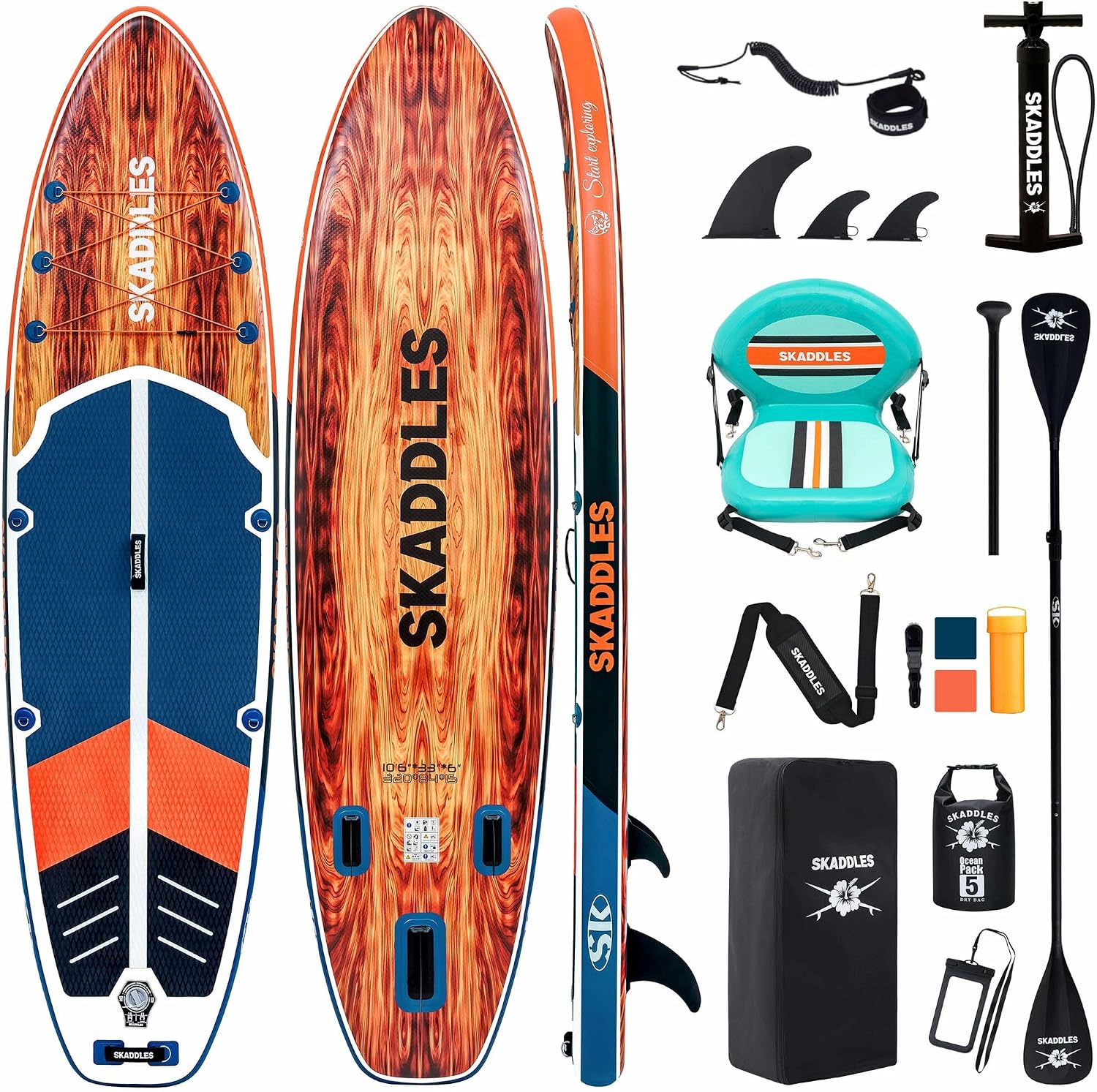 10'6'' Inflatable Stand Up Paddle Board (SUP) for Adults and Youth with Non-Slip Deck – Complete Accessories Kit, for Fishing, Yoga, Fitness & Family Fun