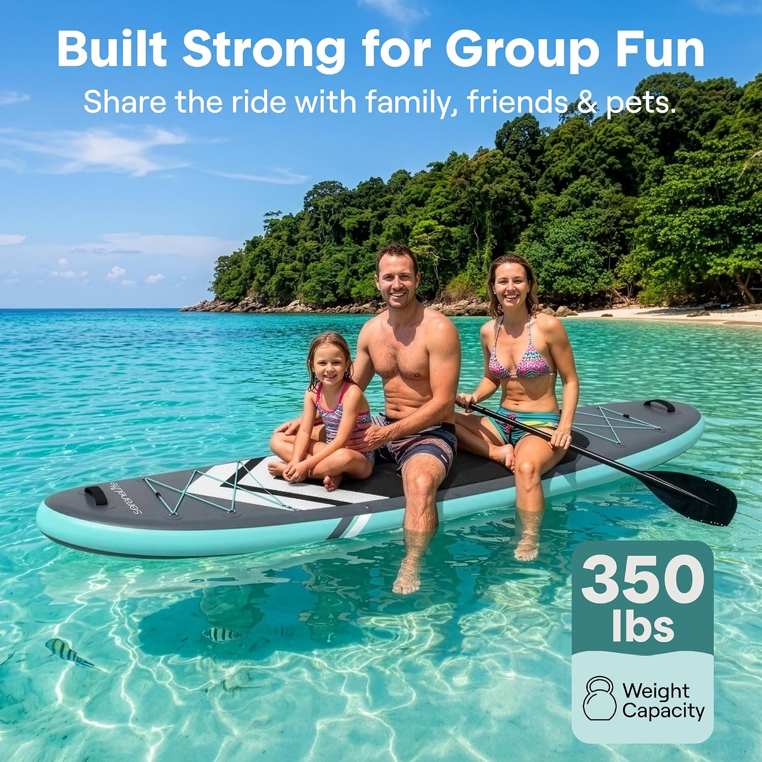 SereneLife Ultra-Light Inflatable Stand Up Paddle Board with Premium SUP Accessories - Extra Wide Stable Design with Non-Slip EVA Deck Pad for Youth and Adults of All Skill Levels - 350 lbs Capacity