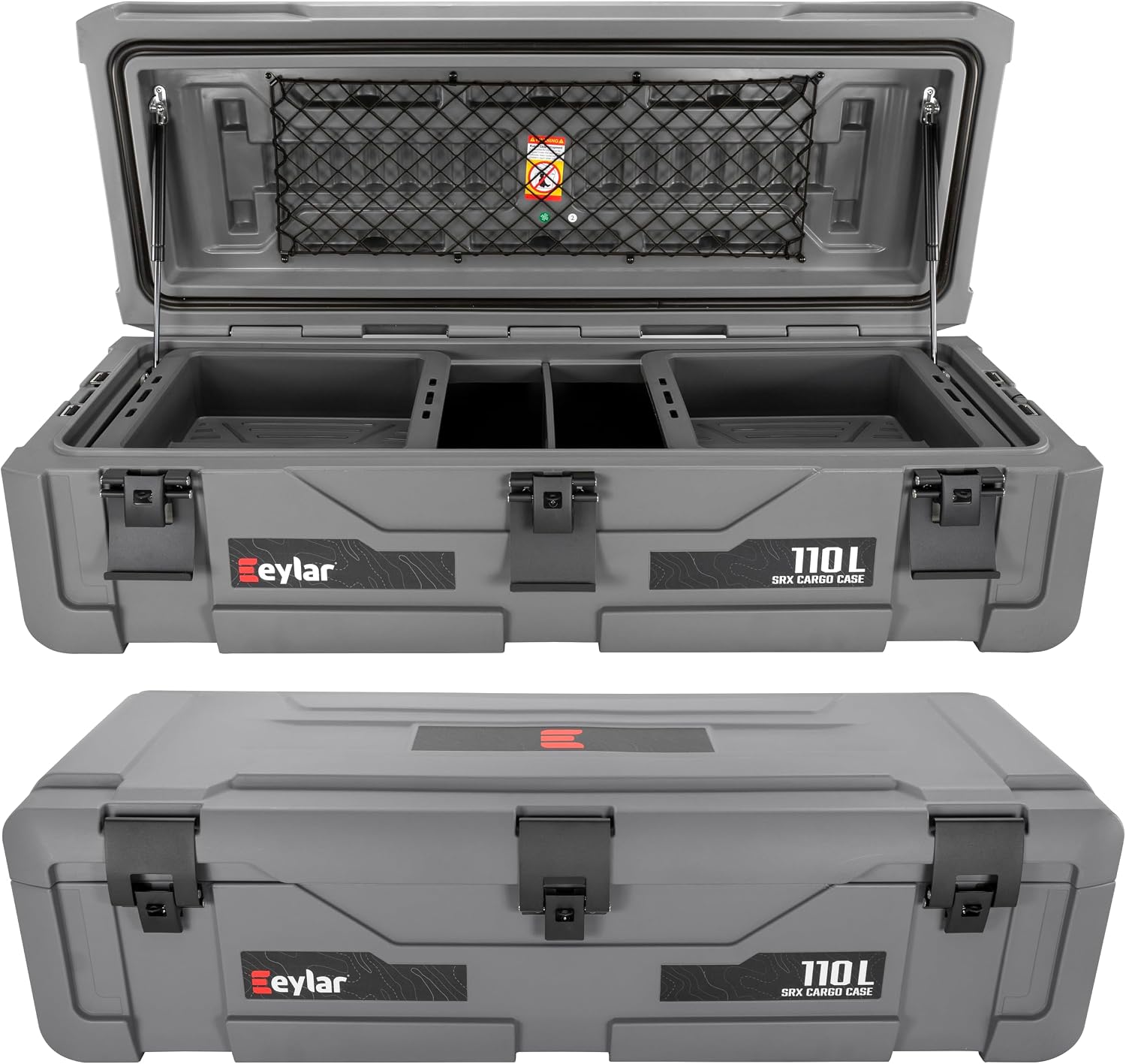 SRX-110 Overlanding Cargo Case – 110L Waterproof Storage Box for Camping, Off-Road & Truck Bed Gear – Heavy-Duty Lockable Storage with Gas Strut Lid, Stackable Design & Interior Organizer Tray (Gray)
