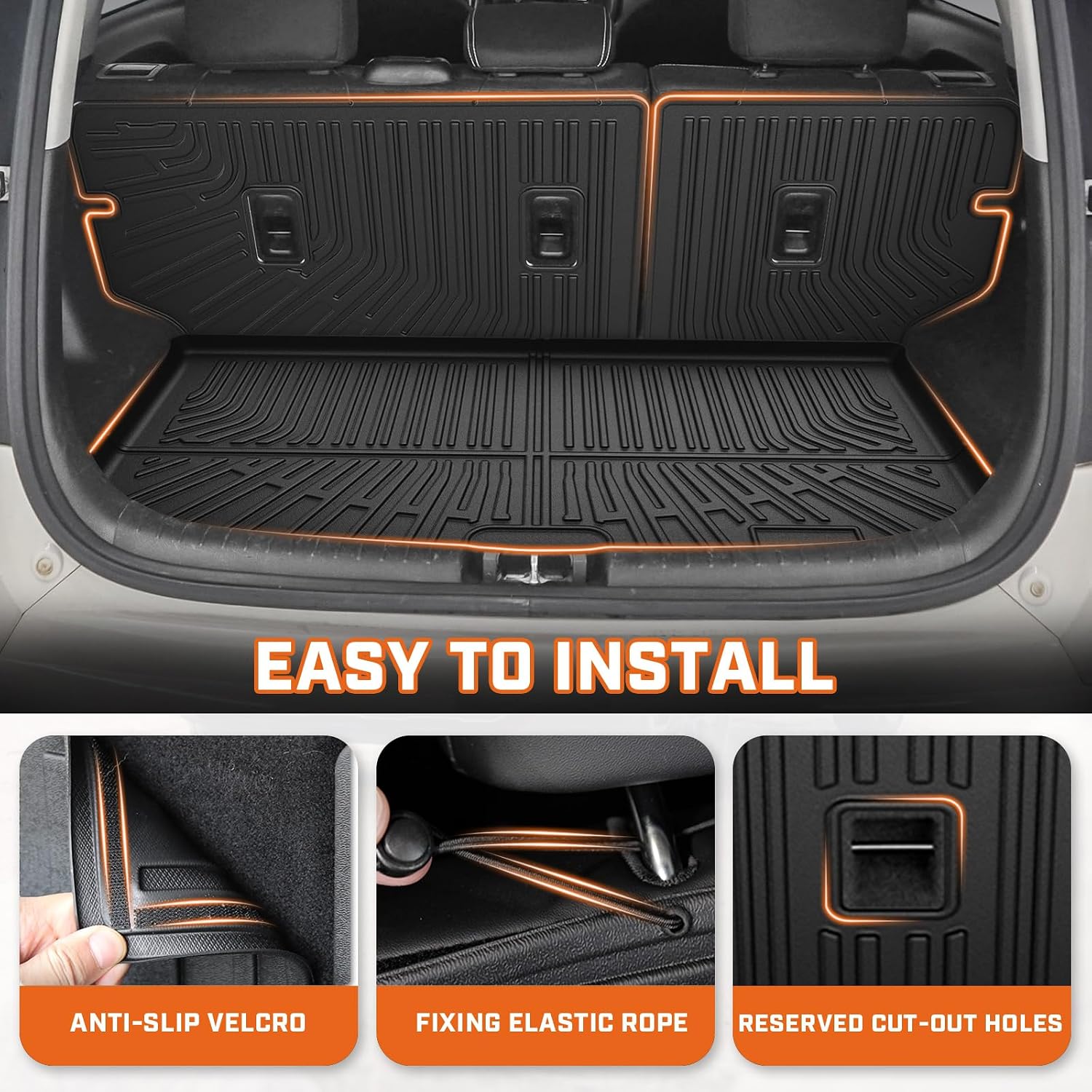 Mixsuper Floor Mat & Cargo Liner for Kia Soul 2014-2019(Not for Hybrid),All Weather TPE Floor Liners with Trunk Mat & Backrest Protectors,Soul Accessories,Anti-Slip Floor Liners Set, Black