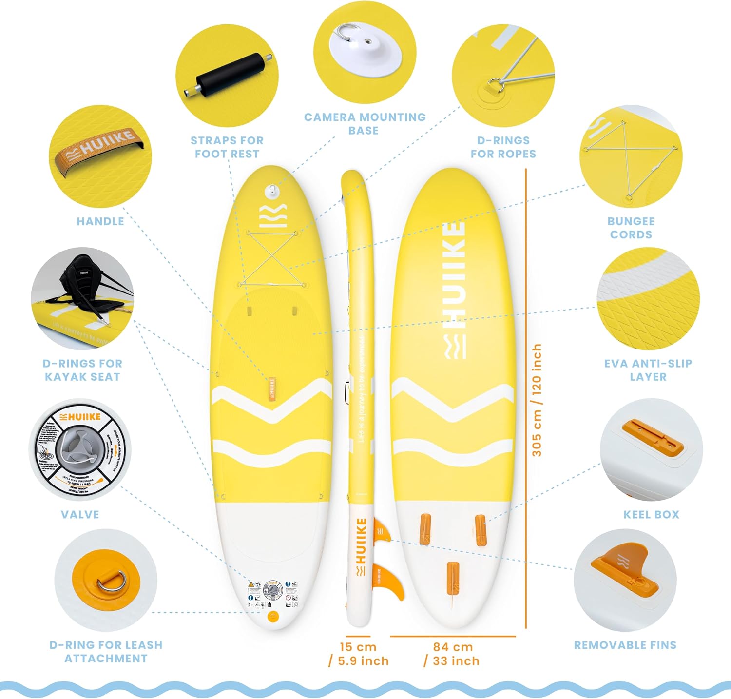 HUIIKE Inflatable Paddle Board for Adults with Accessories Included, Oar, Fins, Pump. Stand Up Paddleboard Great Stability and Resistance. 10' x 33' x 5.9', Maximum Load 286 lb