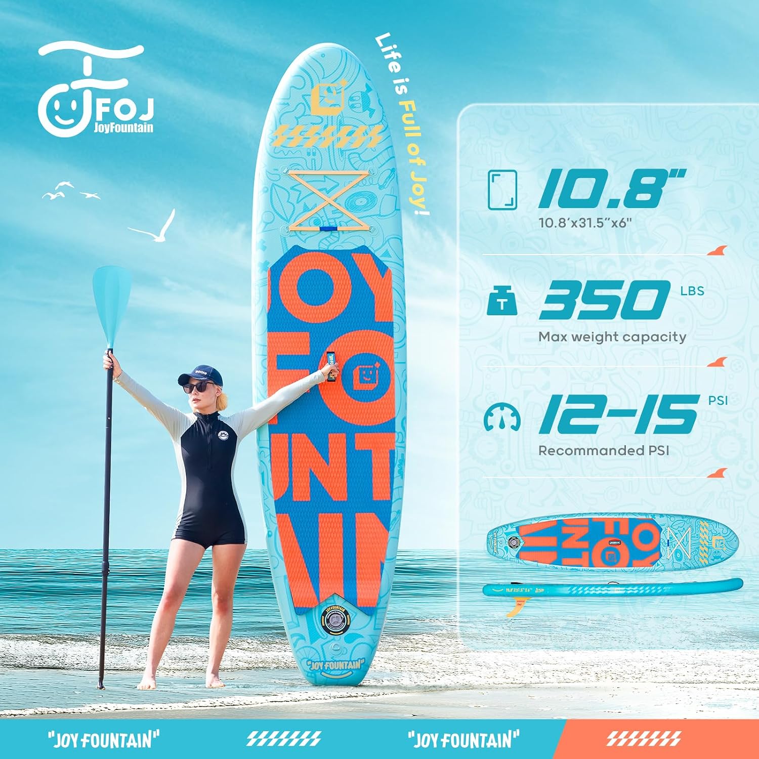 Inflatable Paddle Board,10.8'x31.5'x6' Stand Up Paddle Boards,Premium SUP Board Paddle with Removable Fin, Floating Paddle, Hand Pump, Waterproof Bag for Adults & Youth