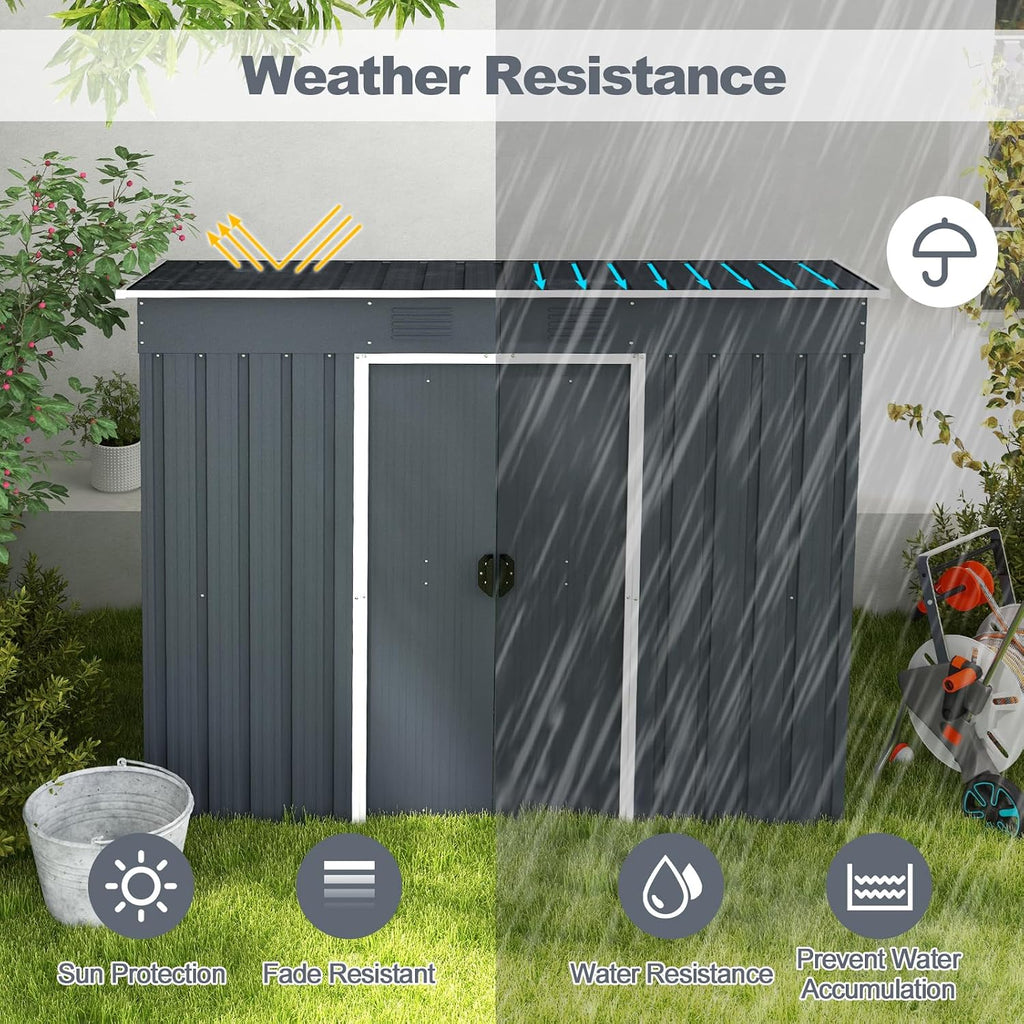 Goplus Outdoor Storage Shed with Floor Foundation, 3.2 FT x 6.7 FT Weather-Resistant Metal Tool Shed w/Air Vents & Lockable Door, Garden Sheds & Outdoor Storage for Outside Backyard, Patio, Lawn