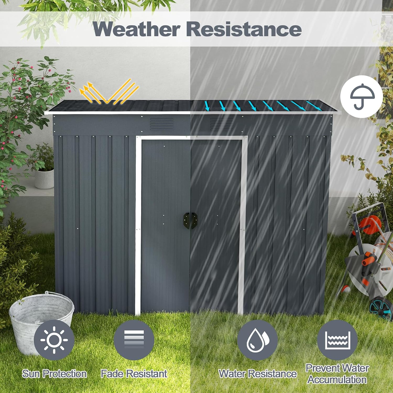 Goplus Outdoor Storage Shed with Floor Foundation, 3.2 FT x 6.7 FT Weather-Resistant Metal Tool Shed w/Air Vents & Lockable Door, Garden Sheds & Outdoor Storage for Outside Backyard, Patio, Lawn