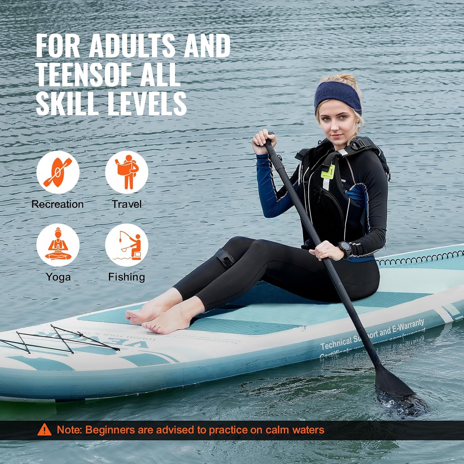 VEVOR Inflatable Stand Up Paddle Board, with Board Accessories, Pump, Paddle, Fin, Phone Bag, Backpack, Ankle Leash, Repair Kit, Non-Slip Deck for Youth & Adults