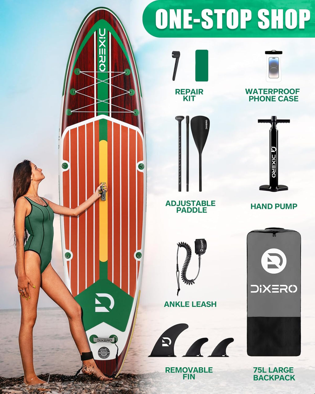 Inflatable Stand Up Paddle Board with SUP Accessories, 11'*33' Inflatable Paddle Boards for Adults & Youth of All Skill Levels