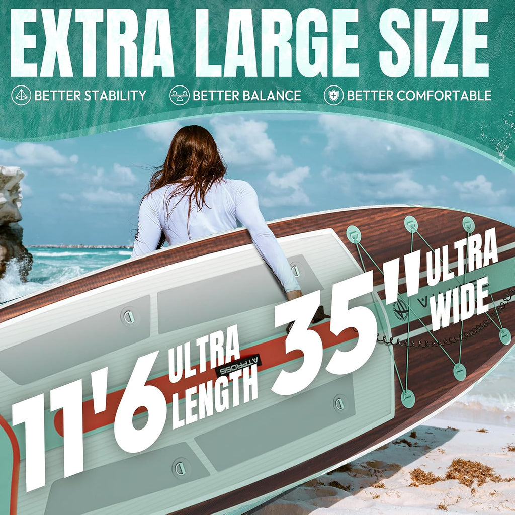 11'6'x35' Inflatable Paddle Board, 450lbs Extra Wide Stand Up Paddleboard for Adults with Premium SUP Accessories Kit & Backpack, Blow Up Kayak Non-Slip Stable Deck Boat for Yoga Fishing Surf