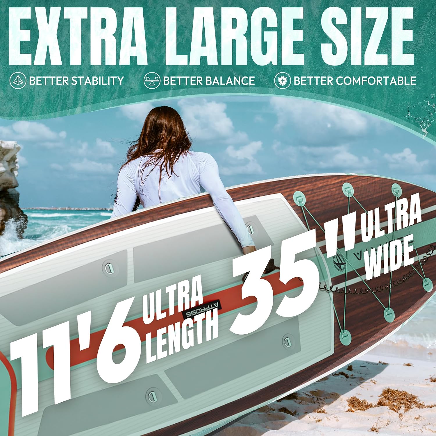 11'6'x35' Inflatable Paddle Board, 450lbs Extra Wide Stand Up Paddleboard for Adults with Premium SUP Accessories Kit & Backpack, Blow Up Kayak Non-Slip Stable Deck Boat for Yoga Fishing Surf