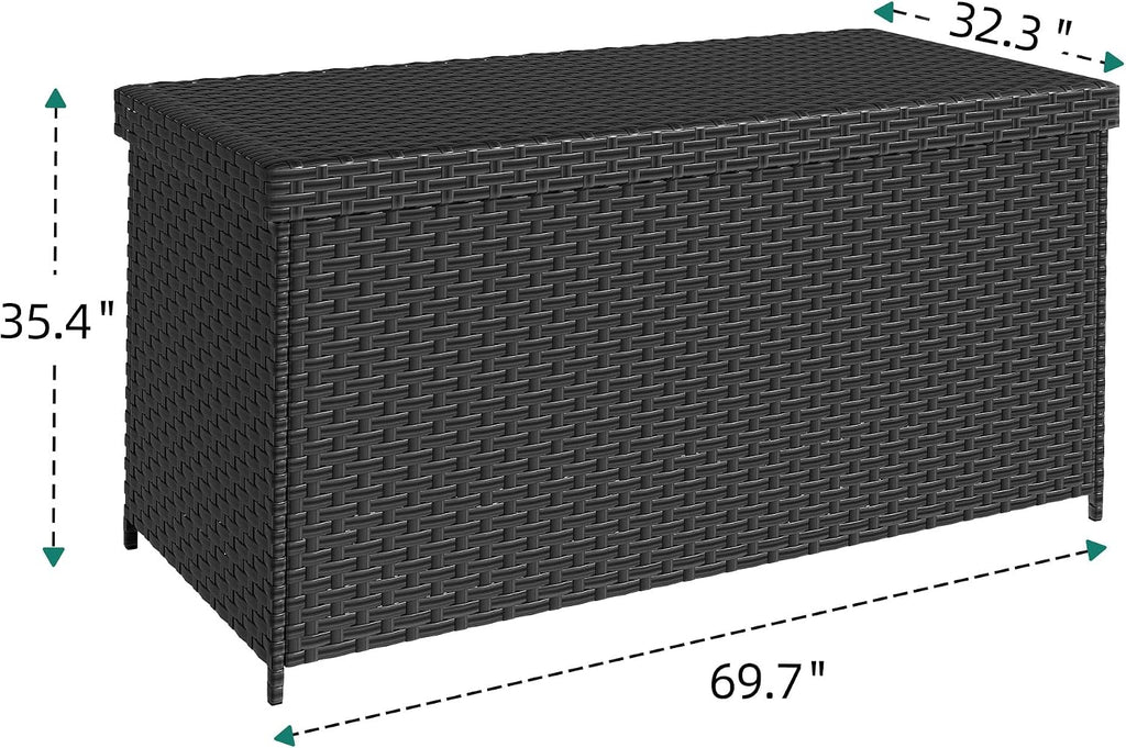 DWVO 260Gal XXL Outdoor Storage Box | All-Weather PE Wicker Deck Box with Waterproof Inner Bag & Elevated Feets | Patio, Pool, Garden Tools Container (Black)