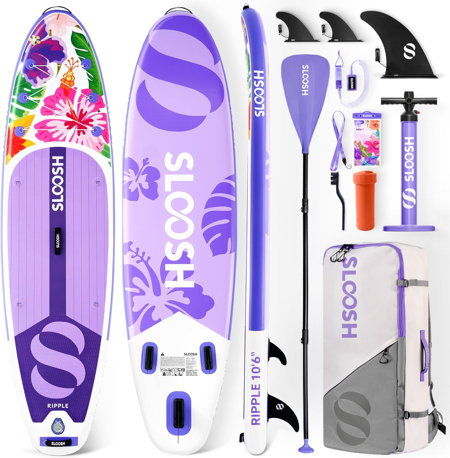 SLOOSH Inflatable Stand Up Paddle Board, 10'6' Paddle Boards with Premium Accessories, Non-Slip EVA Deck, Ultra-Light Carry Bag Pump, Ripple SUP for Youth & Adults of All Skill Levels