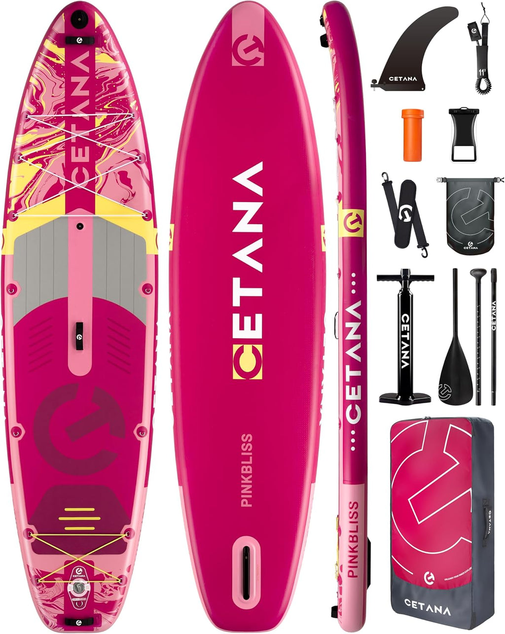 CETANA 11'6×35' Extra Wide Stand Up Paddle Board for Adults & Youth, 400lb Capacity Inflatable Paddle Board, Sup for 2+1 Person with Removable US Fin, 100L Backpack, Floating Paddle, Safety Leash