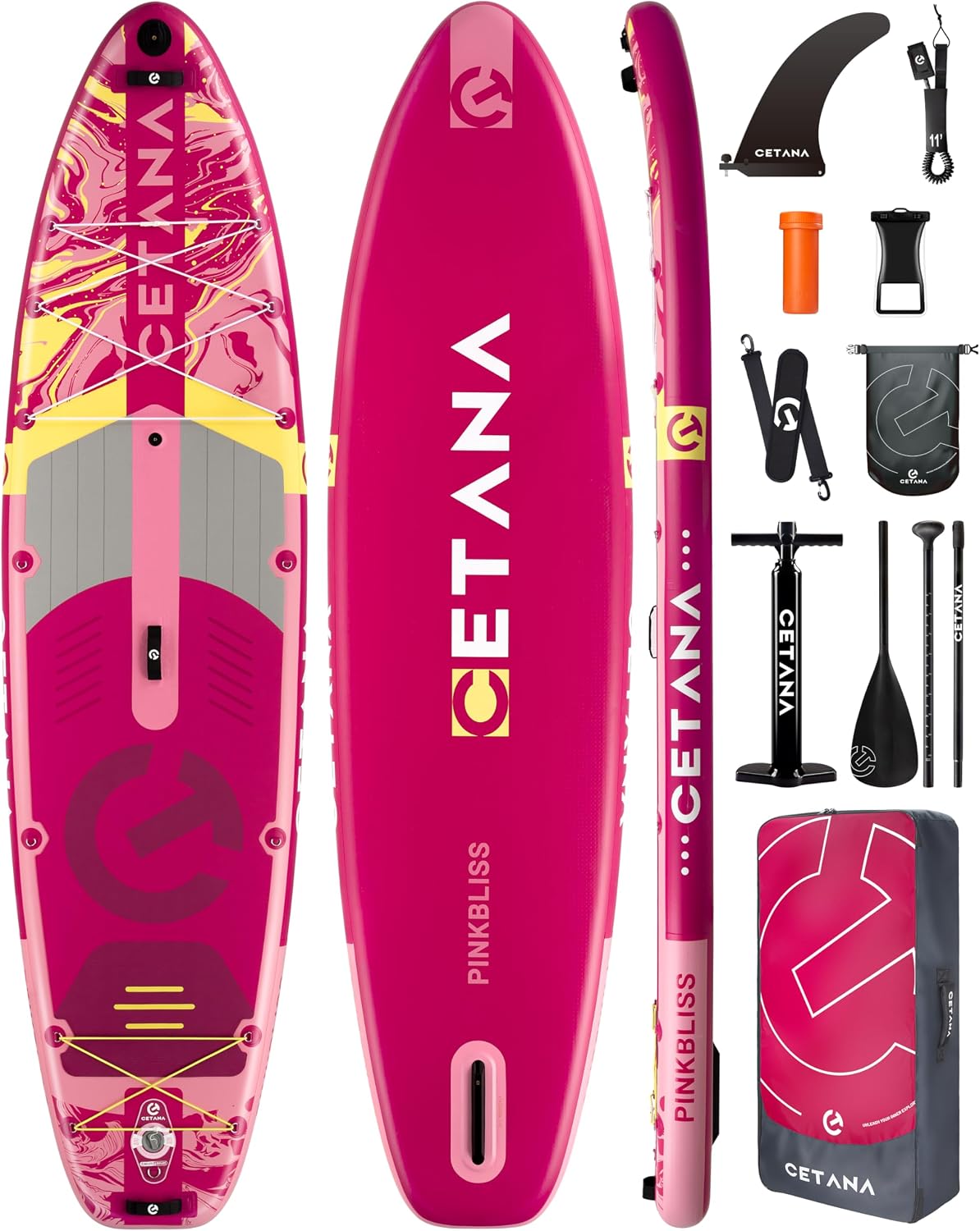 CETANA 11'6×35' Extra Wide Stand Up Paddle Board for Adults & Youth, 400lb Capacity Inflatable Paddle Board, Sup for 2+1 Person with Removable US Fin, 100L Backpack, Floating Paddle, Safety Leash