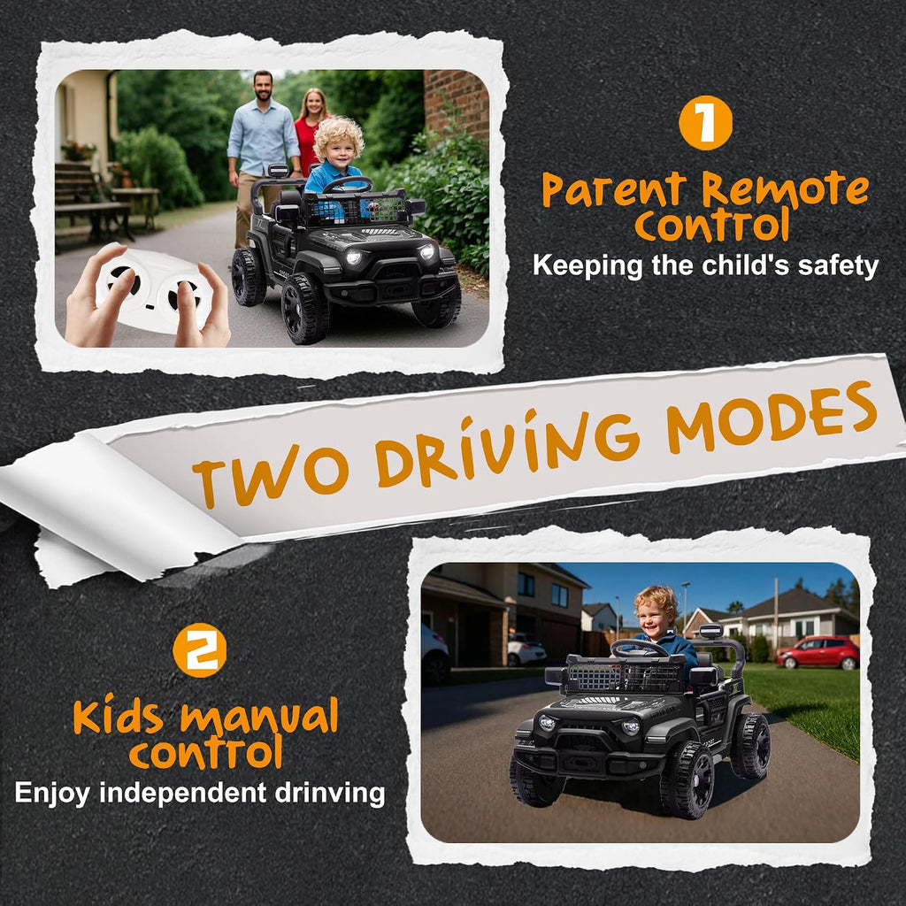 24V Ride On Jeep Car, Toddler Ride On Toys w/Parents Remote Control, One Seat Electric Car for Kids 2-4 with 4-Wheel Suspension, Bluetooth, Music, 1.86-3.11MPH Adjustable Speed, Black