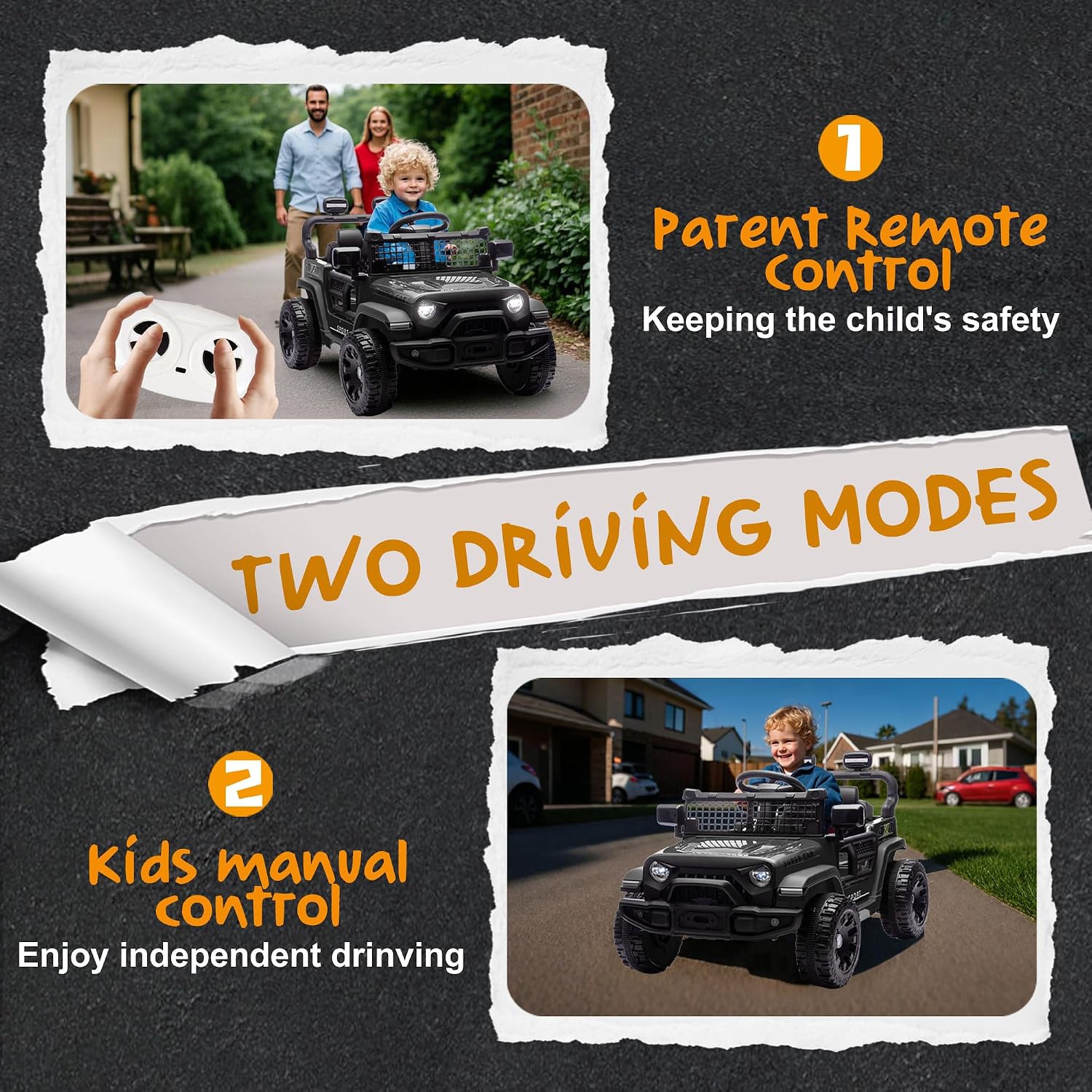 24V Ride On Jeep Car, Toddler Ride On Toys w/Parents Remote Control, One Seat Electric Car for Kids 2-4 with 4-Wheel Suspension, Bluetooth, Music, 1.86-3.11MPH Adjustable Speed, Black