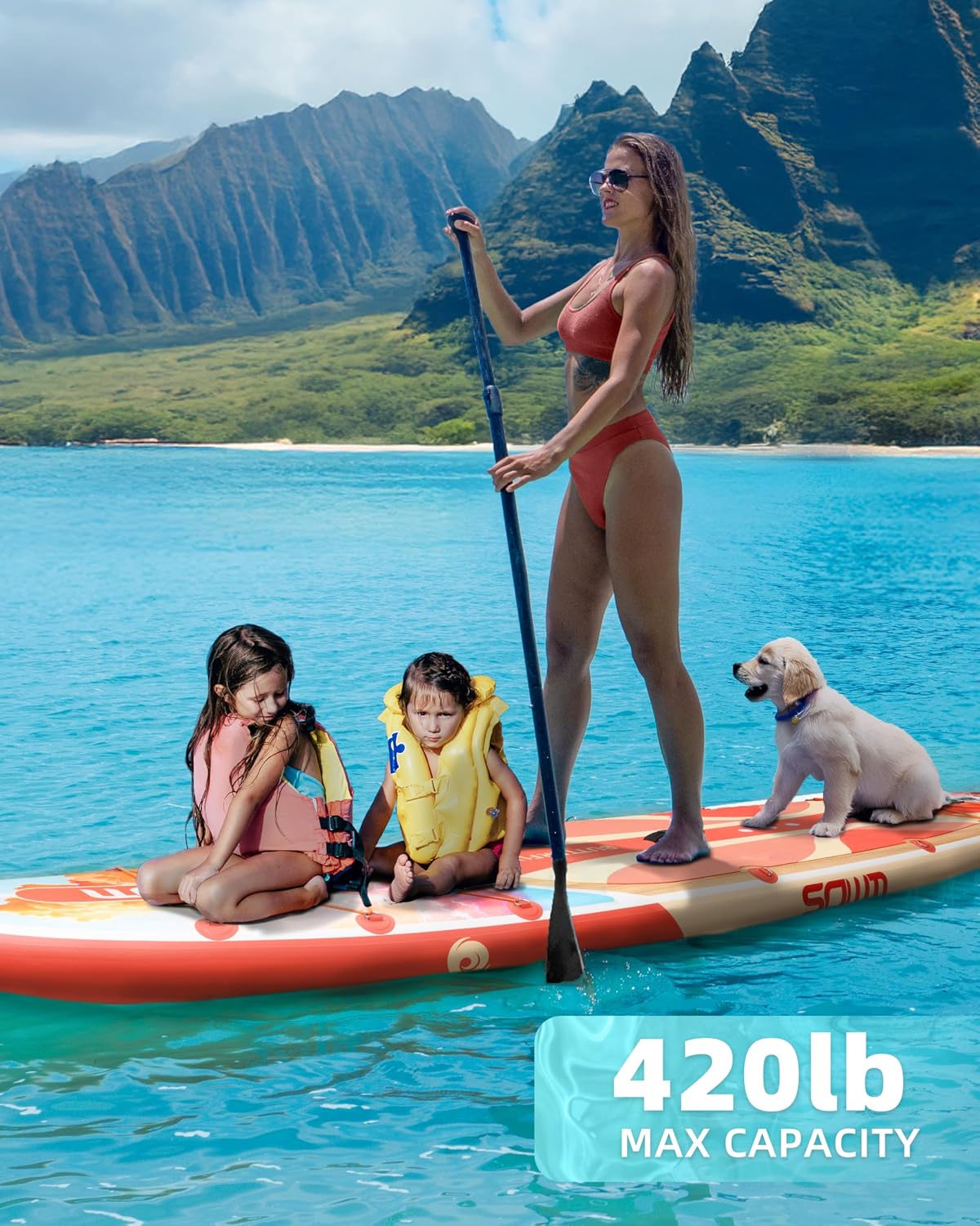 11'*33'/34' Inflatable Stand Up Paddle Board for Beginners,400/420lbs Capacity, Anti-Slip EVA Deck, Includes Adjustable Paddle, Pump, Backpack & SUP Accessories for Surfing, Fishing, Yoga & More