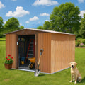 8x8 FT Outdoor Storage Shed, Large Metal Garden Shed with Sliding Doors & Updated Frame, All-Weather Steel Utility Shed for Backyard, Patio, Lawn, Coffee
