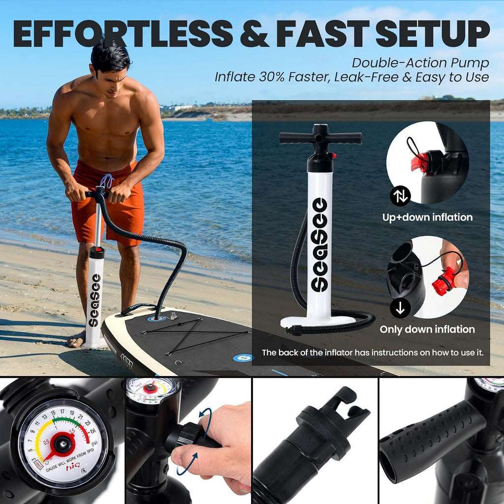 Inflatable Stand Up Paddle Board Includes Paddle, Dual Action Pump, and Accessories 11ft Lightweight iSUP, 33'*6' Wide Stable Design, Anti-Slip EVA Deck, Paddle Board for Adults