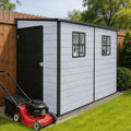 4x8 FT Lean to Shed with Floor, Resin Storage Shed & Outdoor Storage Clearance with 2 Windows, Backyard Storage Sheds for Garden, Patio, Backyard, (Black+Grey)